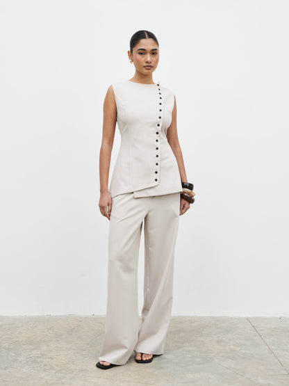 Brylee Asymmetric Button Waistcoat - Stone