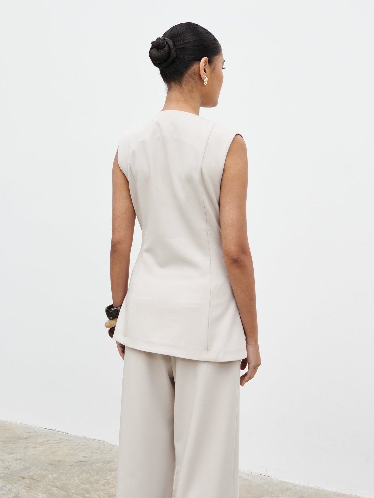 Brylee Asymmetric Button Waistcoat - Stone