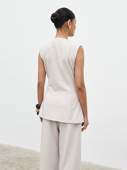 Brylee Asymmetric Button Waistcoat - Stone