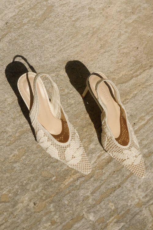 Guinevere Lace Applique Heel - Ivory