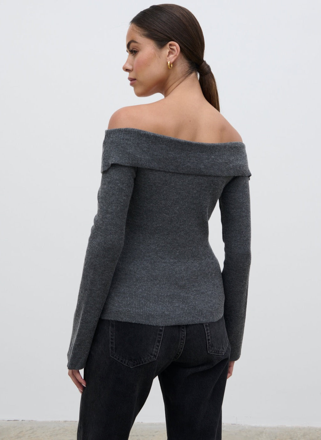 Daphne Cross Over Knit Top - Dark Grey
