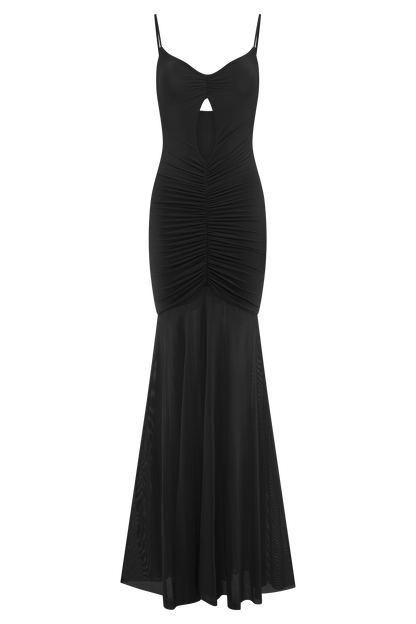 Delaney Slinky And Mesh Maxi Dress - Black