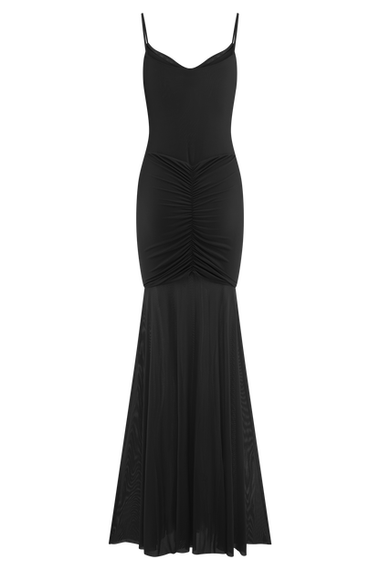Delaney Slinky And Mesh Maxi Dress - Black
