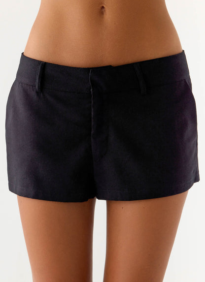 Delong Low Rise Linen Shorts - Black