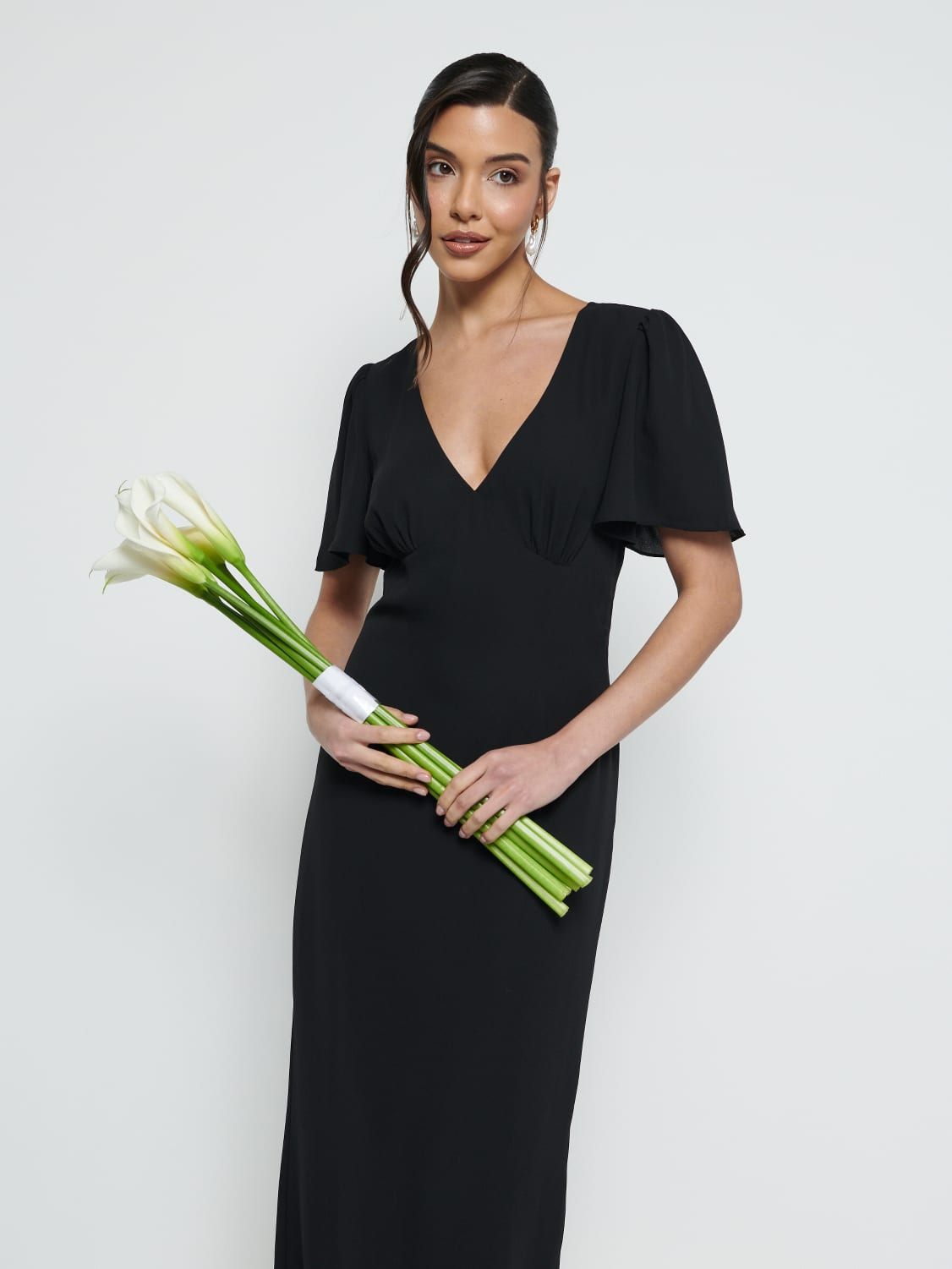 Edie Chiffon Short Sleeve Maxi Bridesmaid Dress - Black
