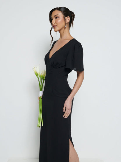 Edie Chiffon Short Sleeve Maxi Bridesmaid Dress - Black