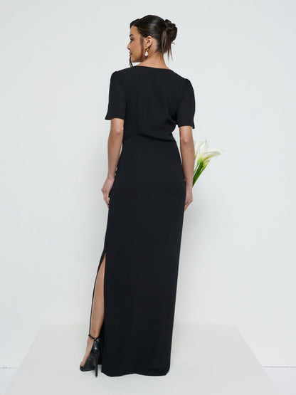 Edie Chiffon Short Sleeve Maxi Bridesmaid Dress - Black