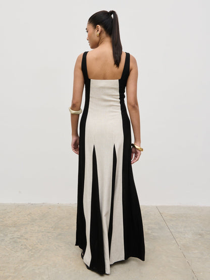 Ella Square Neck Contrast Maxi Dress - Natural and Black