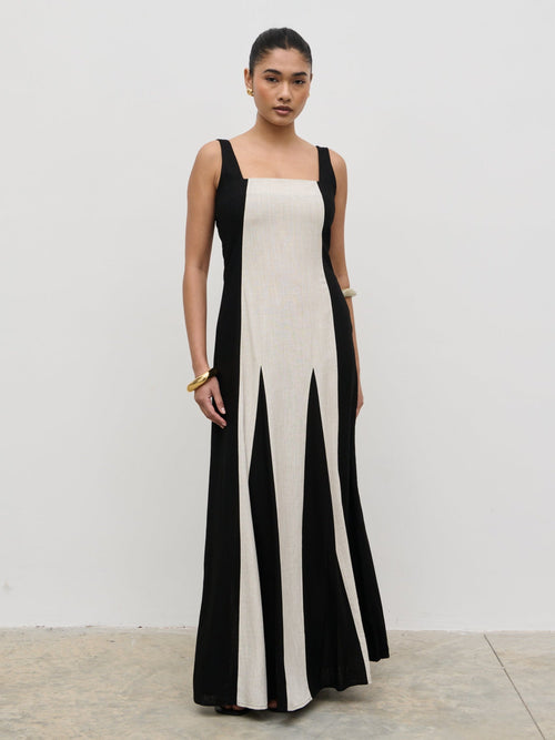 Ella Square Neck Contrast Maxi Dress - Natural and Black