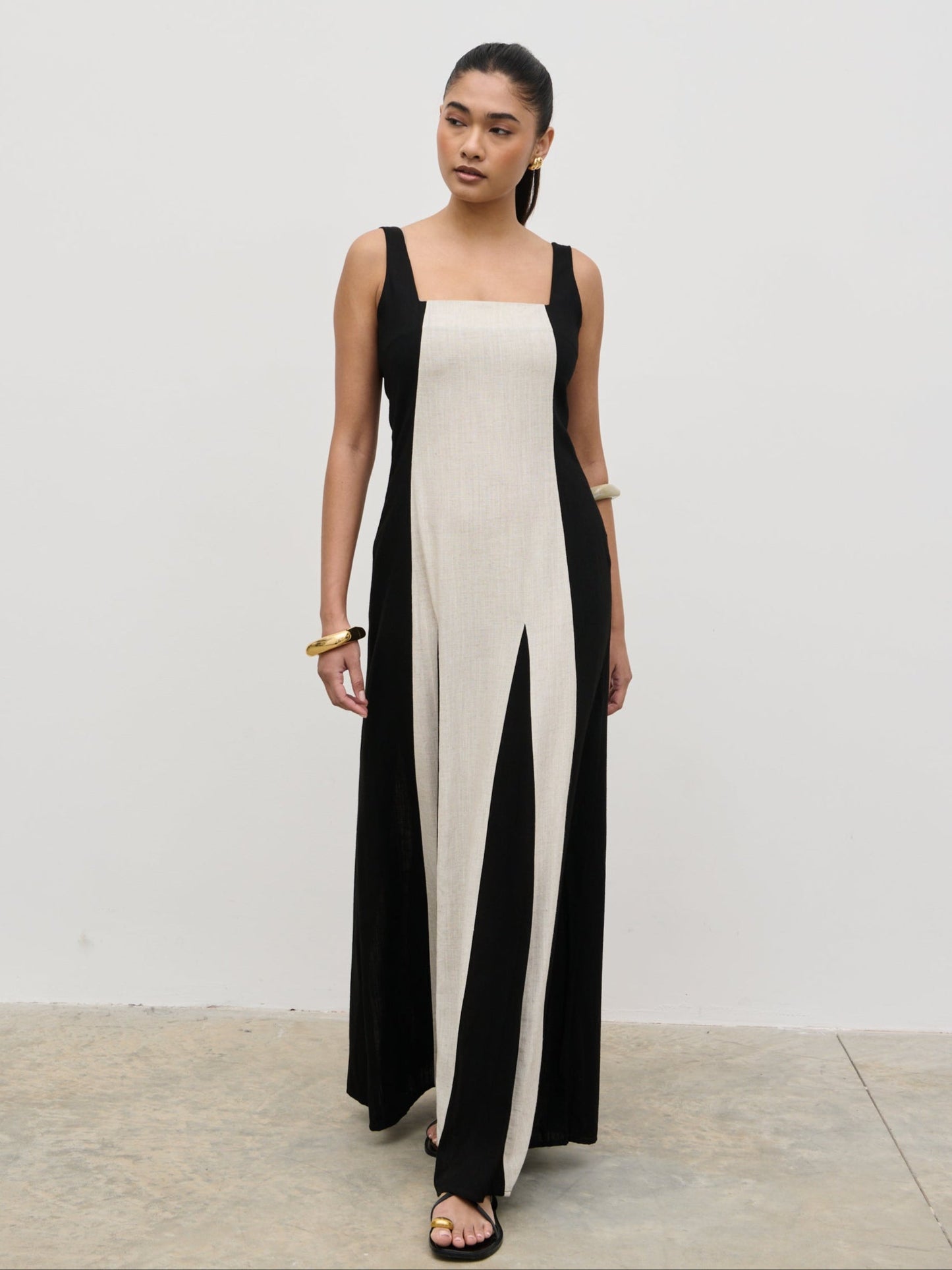 Ella Square Neck Contrast Maxi Dress - Natural and Black