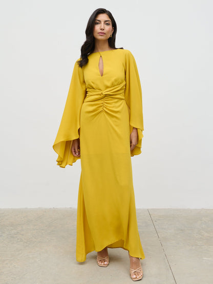 Ellison Cape Knot Maxi Dress - Yellow Ochre