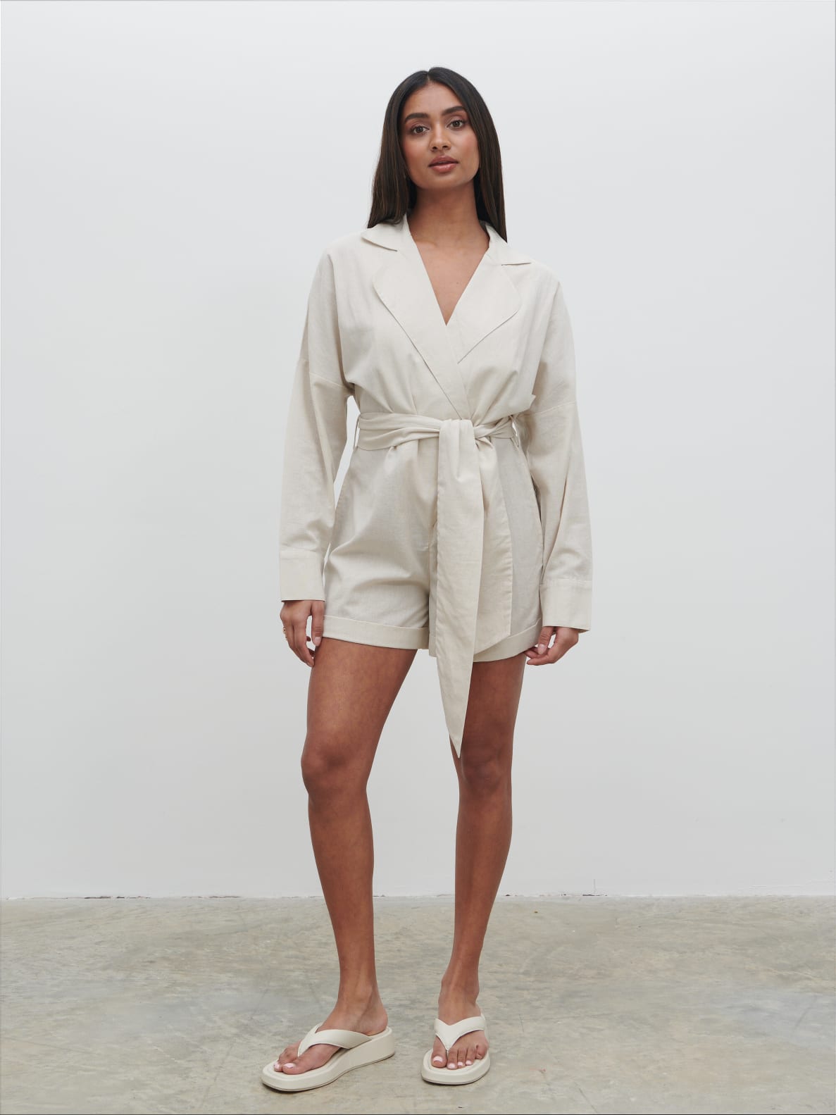 Emilie Belted Playsuit - Oatmeal