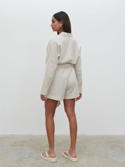Emilie Belted Playsuit - Oatmeal
