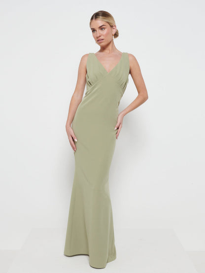 Esmee Crepe Maxi Bridesmaid Dress - Olive