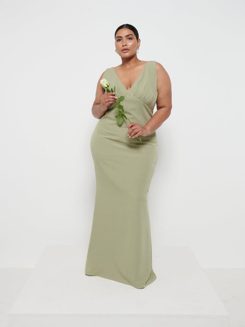 Esmee Crepe Maxi Bridesmaid Dress Curve - Olive