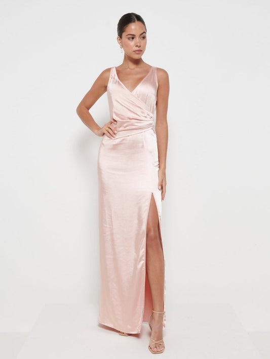 Esmee Wrap Maxi Bridesmaid Dress - Matte True Blush