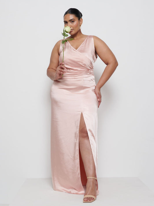 Esmee Wrap Maxi Bridesmaid Dress Curve - Blush