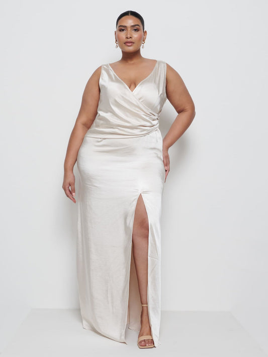 Esmee Wrap Maxi Bridesmaid Dress Curve - Champagne