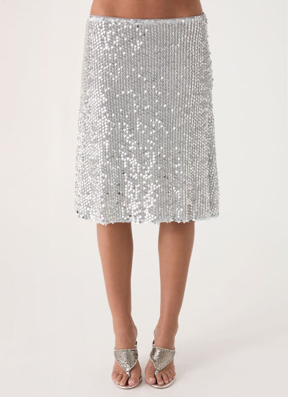 Evodia Sequin Midi Skirt - Silver