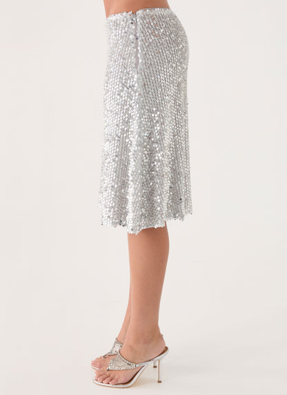 Evodia Sequin Midi Skirt - Silver