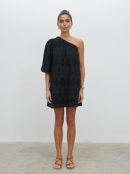 Fawn Broderie Mini Dress - Black