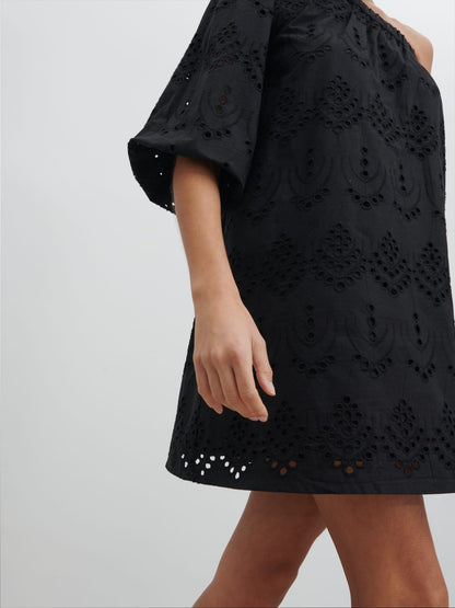 Fawn Broderie Mini Dress - Black