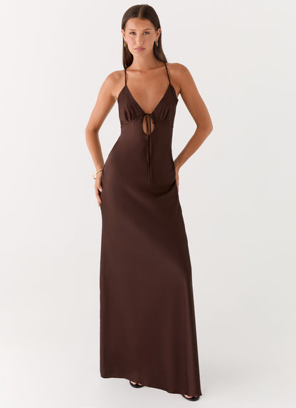 Flora Satin Maxi Dress - Chocolate