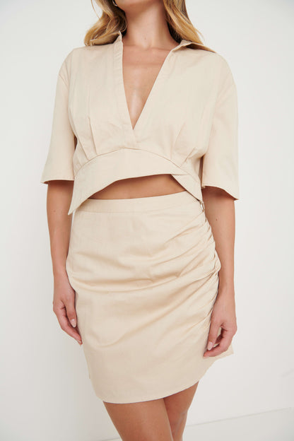 Flynn Asymmetric Cropped Shirt - Beige