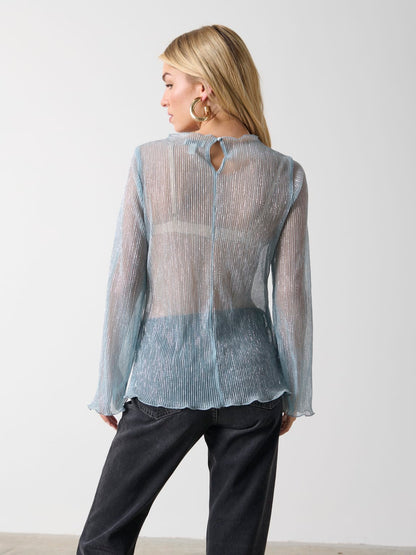 Fraser Sheer Plisse Top - Powder Blue