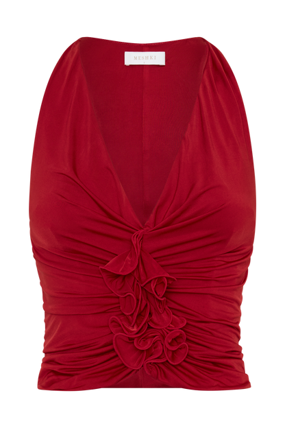 Alessandra Slinky Ruffle Top - Ruby
