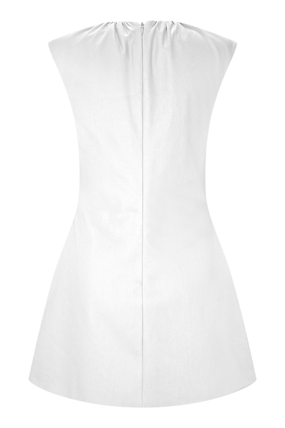 Ariana Pleated Neck Mini Dress - Ivory