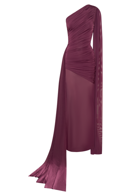 Asher Slinky One Shoulder Maxi Dress - Neutral Plum