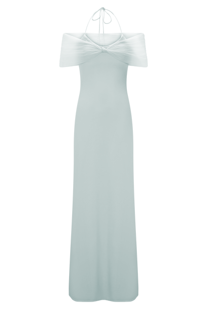 Bernadina Mesh And Slinky Halter Maxi Dress - Pale Blue