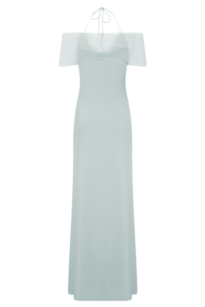 Bernadina Mesh And Slinky Halter Maxi Dress - Pale Blue