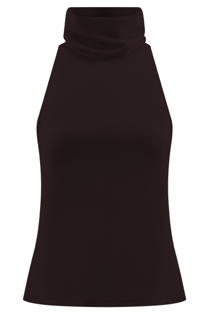 Birdie High Neck Sleeveless Top - Chocolate