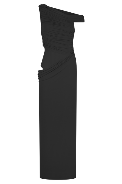 Callen One Shoulder Slinky Maxi Dress - Black