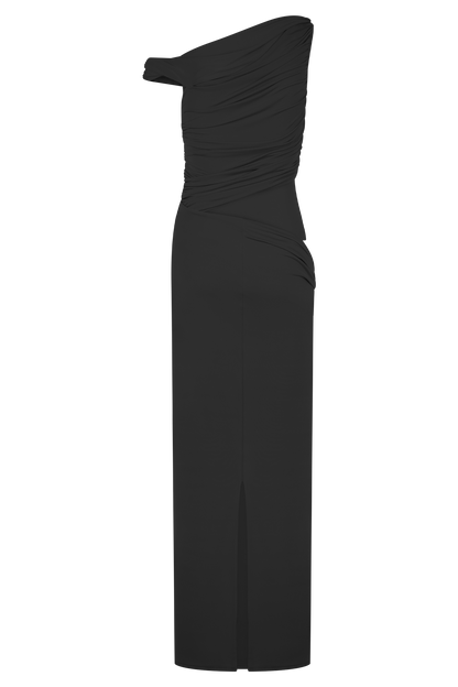 Callen One Shoulder Slinky Maxi Dress - Black