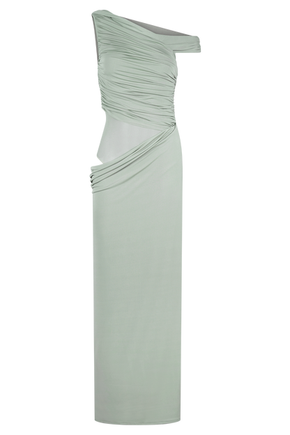 Callen One Shoulder Slinky Maxi Dress - Sage