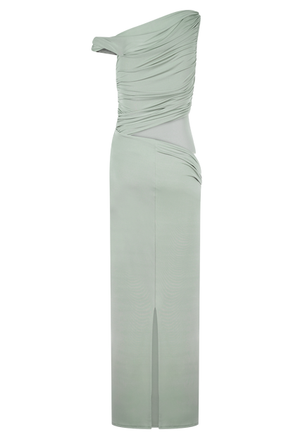 Callen One Shoulder Slinky Maxi Dress - Sage