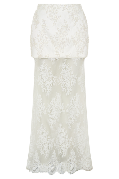 Camille Beaded Satin And Lace Maxi Skirt - Ivory