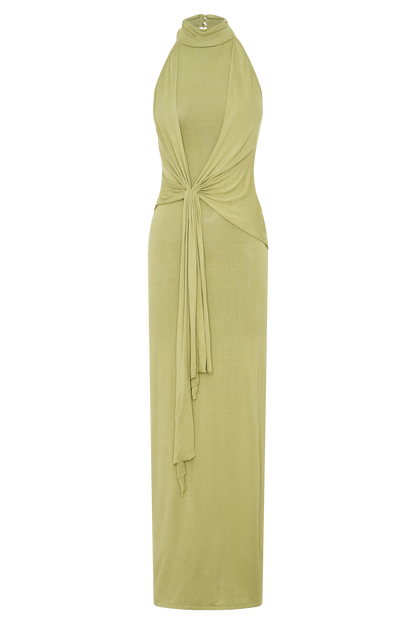Cindylou Halter Knit Maxi Dress - Light Olive