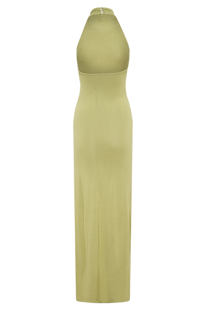 Cindylou Halter Knit Maxi Dress - Light Olive