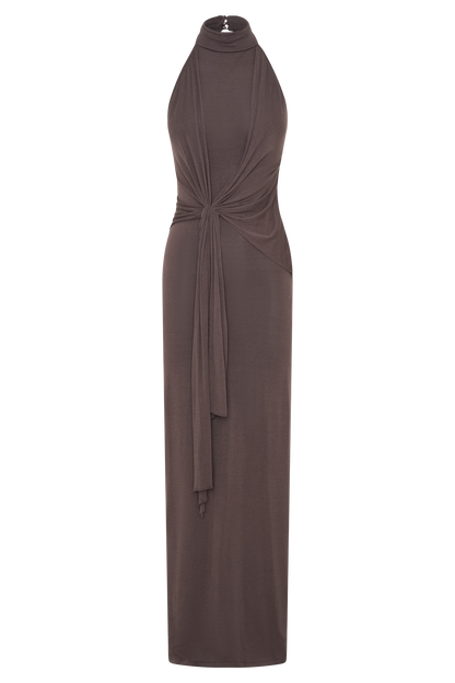 Cindylou Halter Knit Maxi Dress - Peppercorn