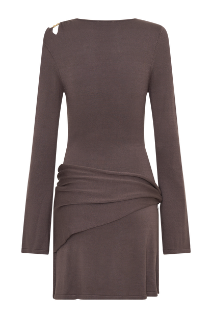 Cresida Knit Long Sleeve Mini Dress With Hardware - Peppercorn