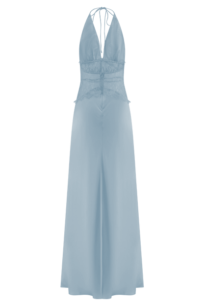Dinah Lace And Satin Maxi Dress - Cornflower Blue