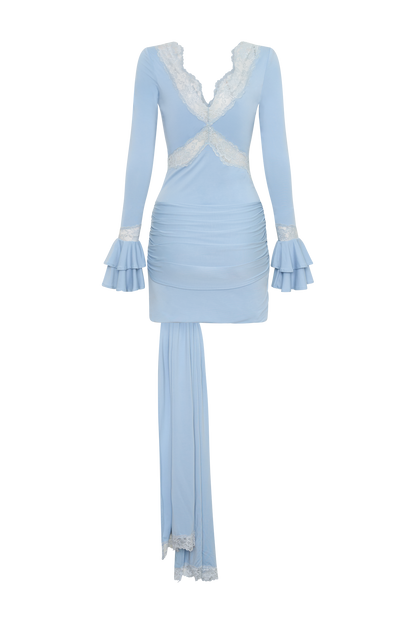 Electra Slinky Lace Mini Dress - Pale Blue