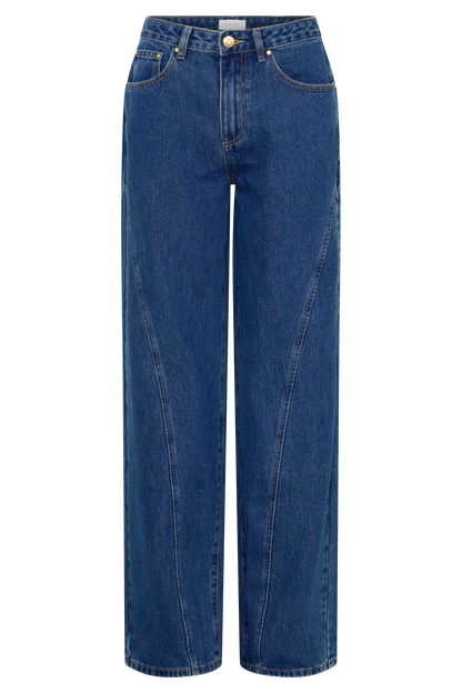 Georgette Mid Rise Paneled Denim Jeans - Dark Blue