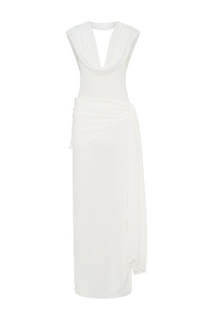 Giulia Chiffon Draped Maxi Dress - White