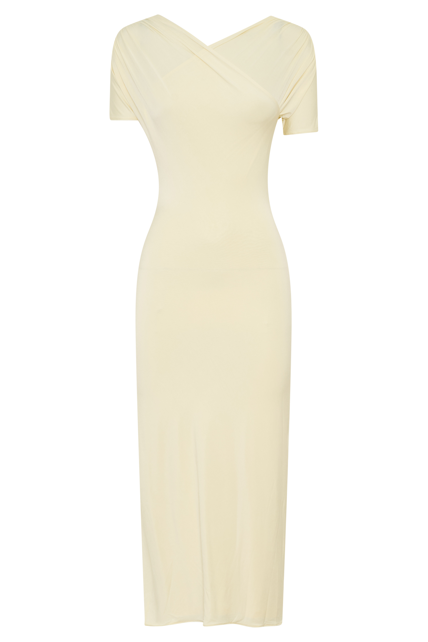 Junie Cross-Over Neck Slinky Maxi Dress - Lemon
