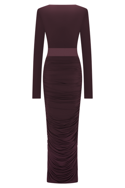 Louanne Slinky Long Sleeve Maxi Dress - Burgundy